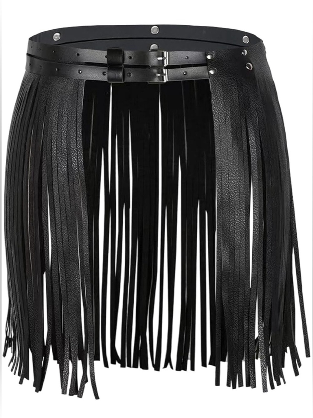 Black Double-Strap Fringe Waist Belt